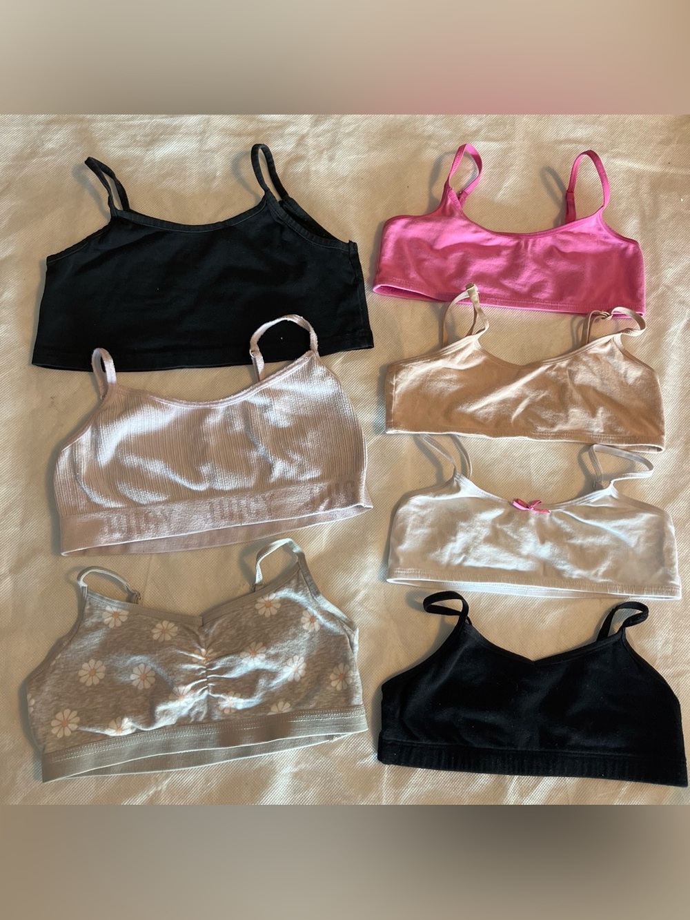 Girls' Seamless Crop Bralette - Black, Pink, White, Beige, Gray size 7/8 7 Pcs
